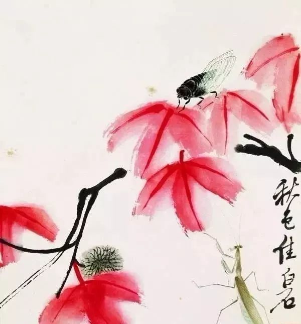齐白石的《枫叶寒蝉图》,朴实无华,充满新意!