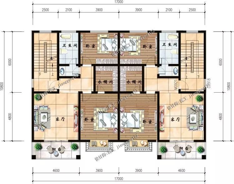 17x11米双拼别墅,60万完工,兄弟姐妹多这样建房,准没错