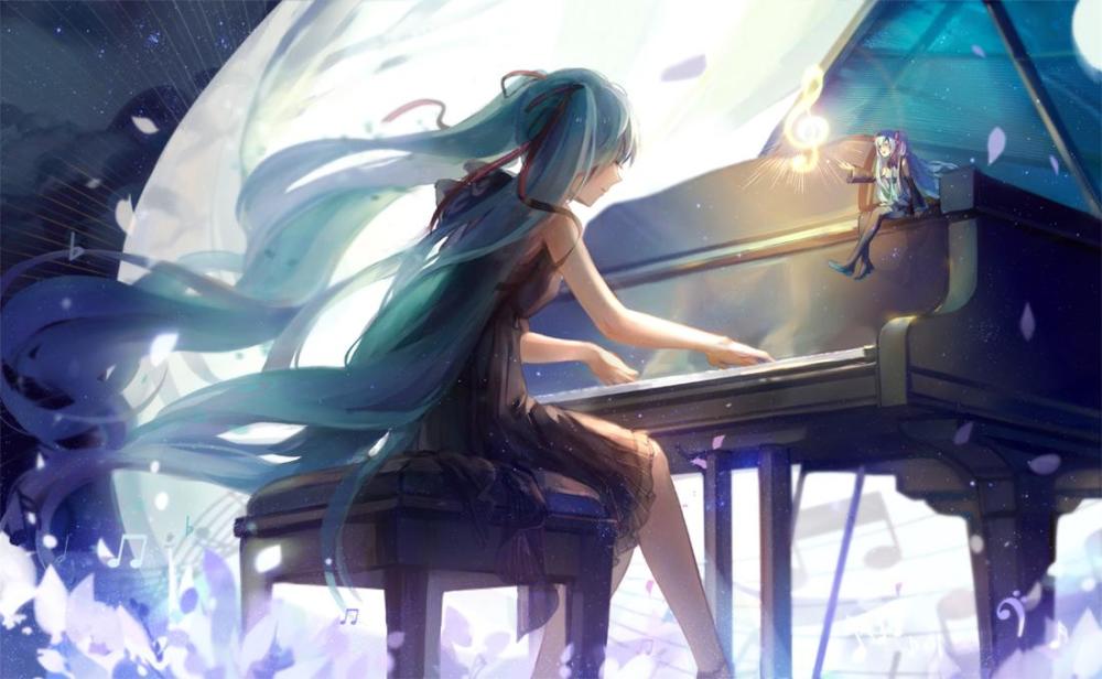 动漫图片:弹钢琴的小姐姐,太酷了