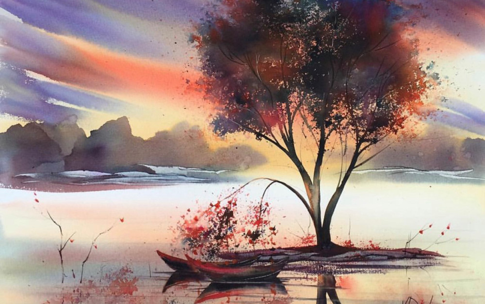 一组手绘风景画,梦幻的画面,美到