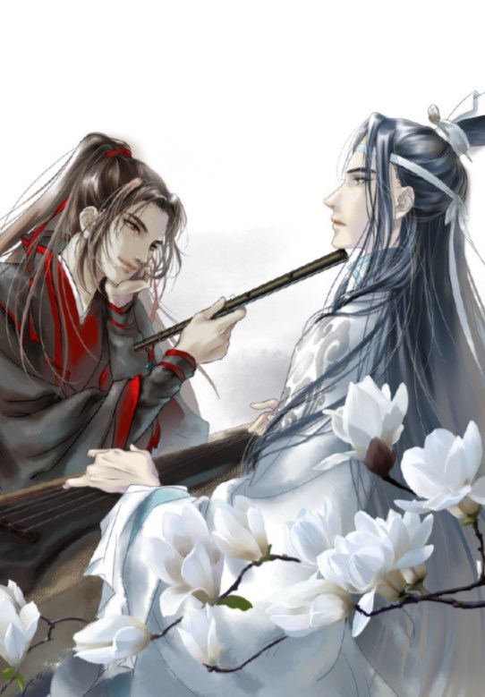 《魔道祖师》小漫画,魏无羡执笛蓝忘机抚琴,这样的画风真的爱了