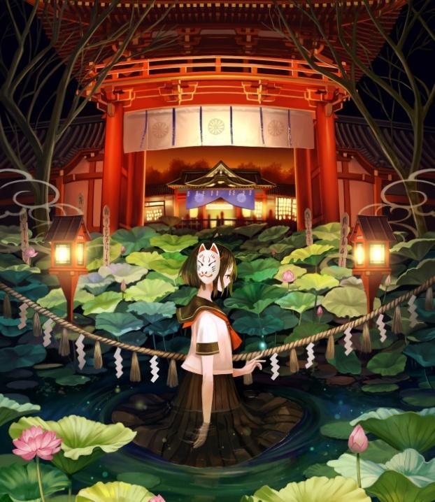 二次元美图欣赏:华丽的府邸,花园里有一名神秘的姑娘.