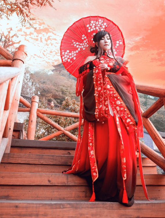 曼珠沙华:古风御姐 美如画 红伞下的美少女 cosplay