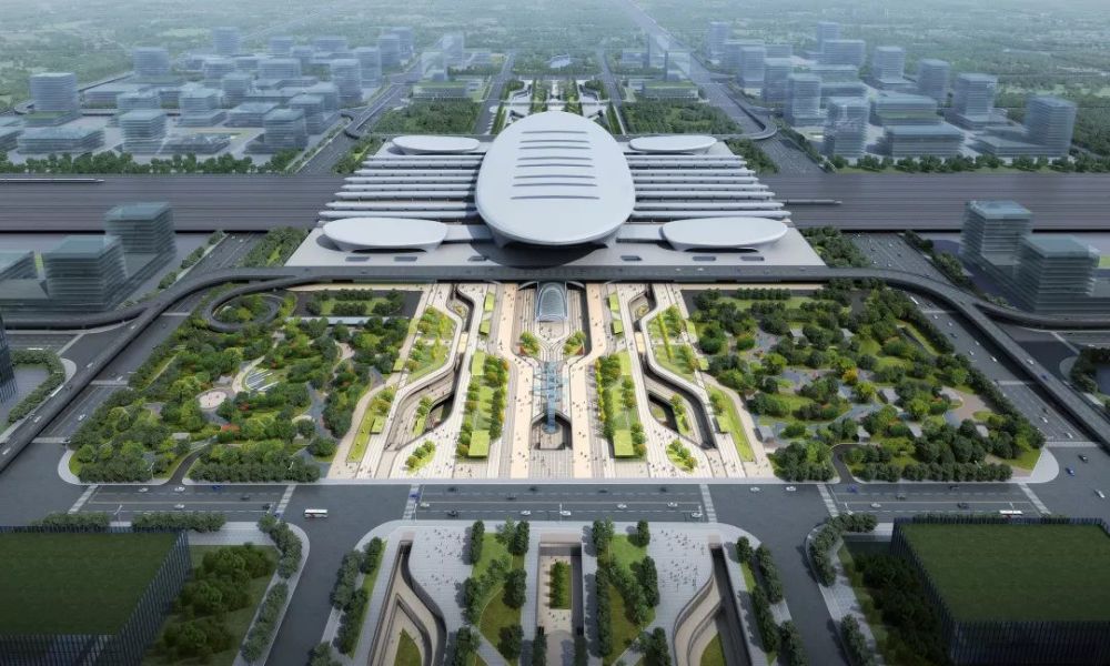 航拍临沂北站,山东省第三大高铁站,全国地市级最大高铁站之一