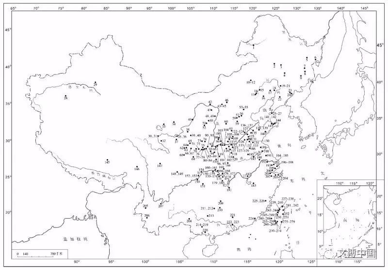 中国开展动物考古学研究遗址分布图 (袁靖《中国动物考古学》) 4