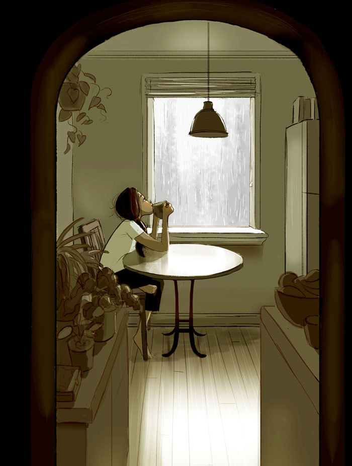 下雨的时候会喝杯咖啡,默默地望着窗外的雨.