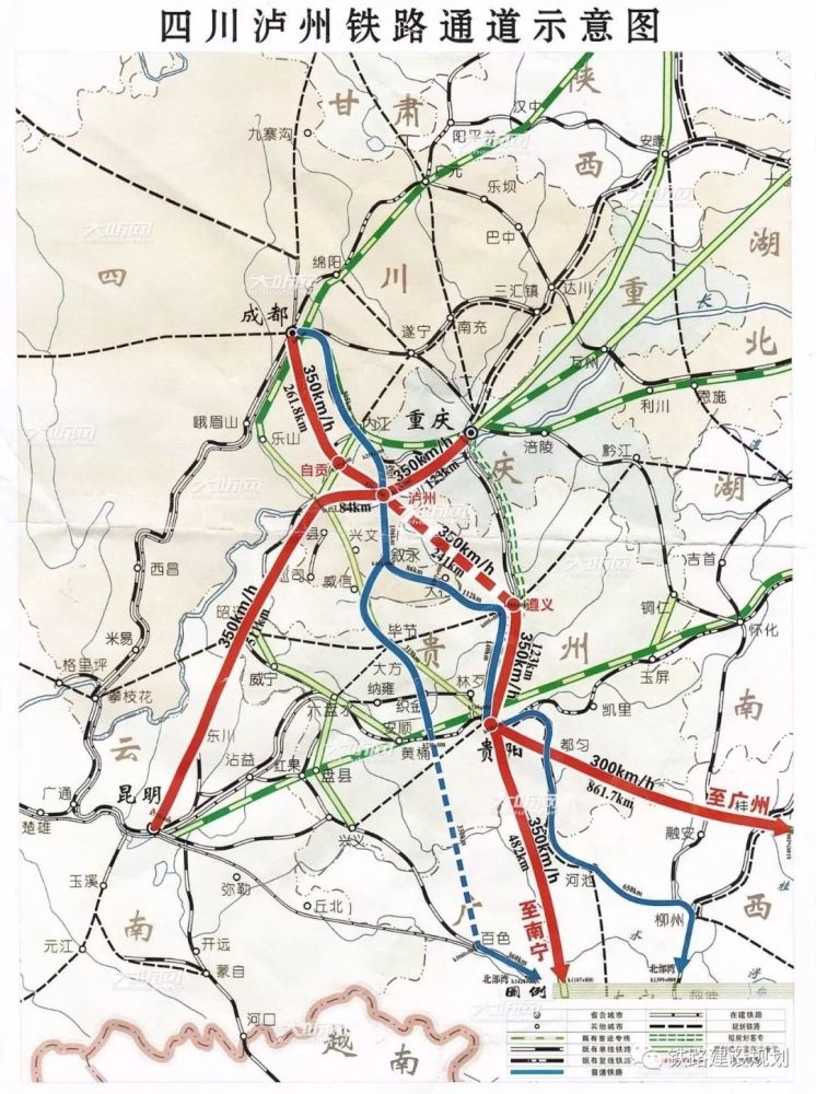 泸遵高铁,大遵铁路线路规划示意图