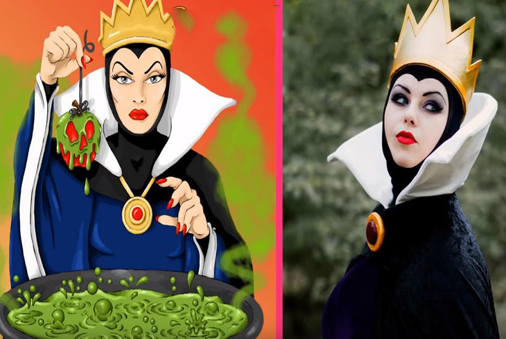 迪士尼:动画反派角色和真人版对比,白雪公主的王后"神