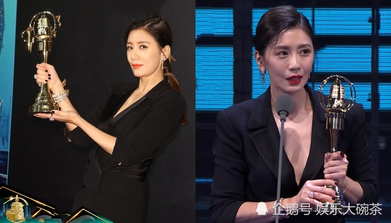 贾静雯现身金钟奖颁奖典礼并夺得影后,身穿礼服优雅大气