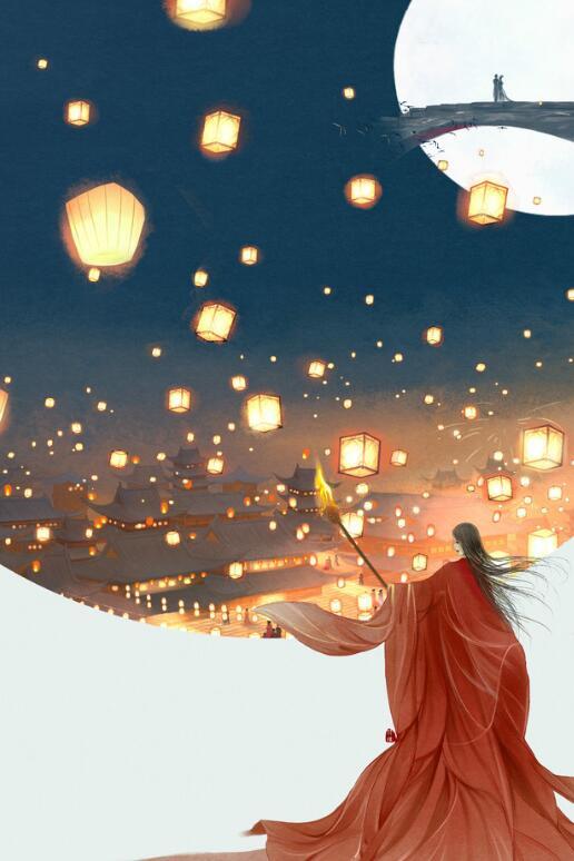壁纸古风灯火唯美全面屏:东风夜放花千树,更吹落,星如