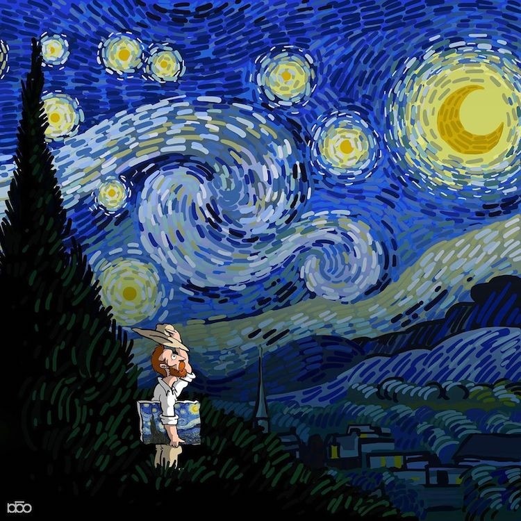 q版的梵高,你见过吗?他用彩色卡通插画,描绘了梵高的非凡人生!