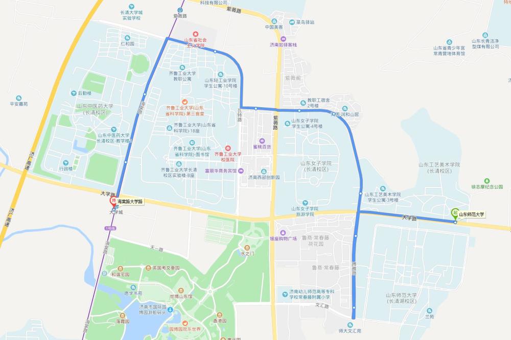 山东师范大学,长清区,济南,齐鲁工业大学,大学路,山东女子学院,山东