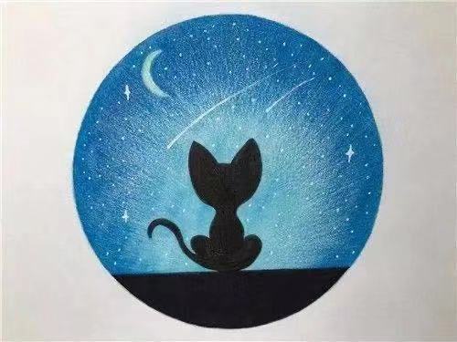 星空下的剪影猫猫,绘画步骤如此简单,效果却如此好看
