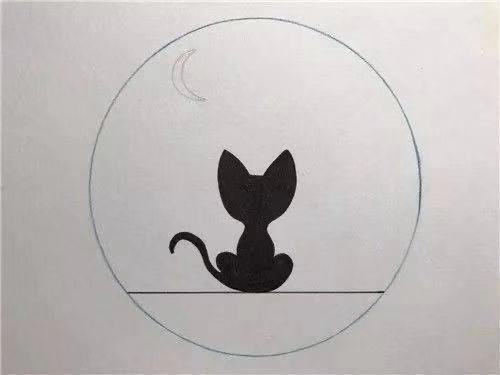 星空下的剪影猫猫,绘画步骤如此简单,效果却如此好看