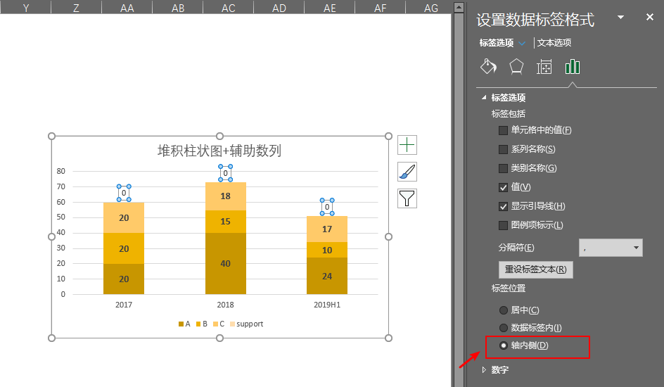 一分钟搞定堆积柱状图的合计标签