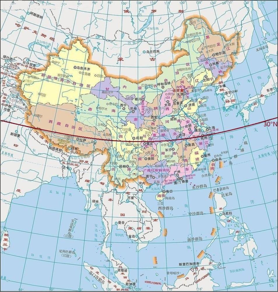 世界上有哪些国家地处北纬30度?