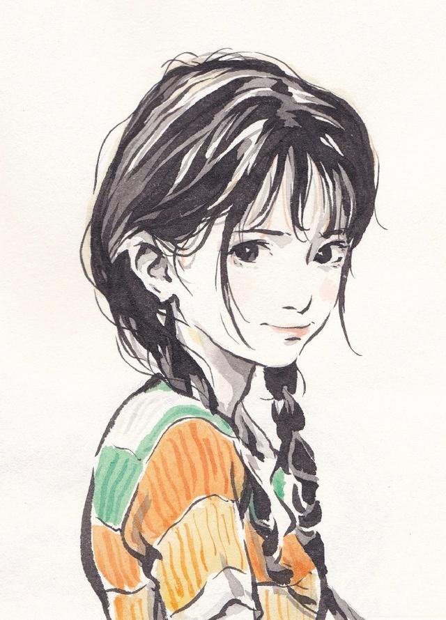灵动的线条,淡彩的笔墨,绘画速写人物的生动,插画有恋爱的感觉