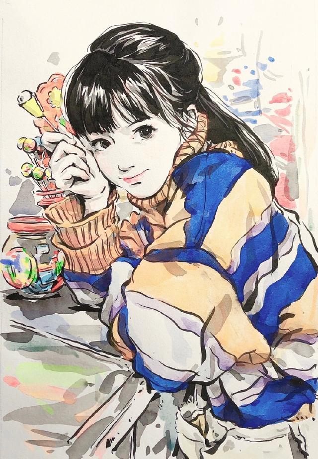 灵动的线条,淡彩的笔墨,绘画速写人物的生动,插画有恋爱的感觉