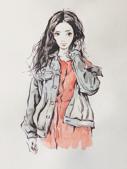 灵动的线条,淡彩的笔墨,绘画速写人物的生动,插画有恋爱的感觉