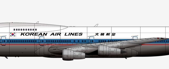 本厂长绘制的大韩航空涂装的hl7445号波音747-200型客机右舷后部细节