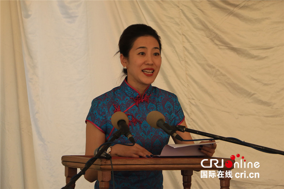 中国驻津巴布韦大使夫人王薇参赞在捐赠仪式上致辞.