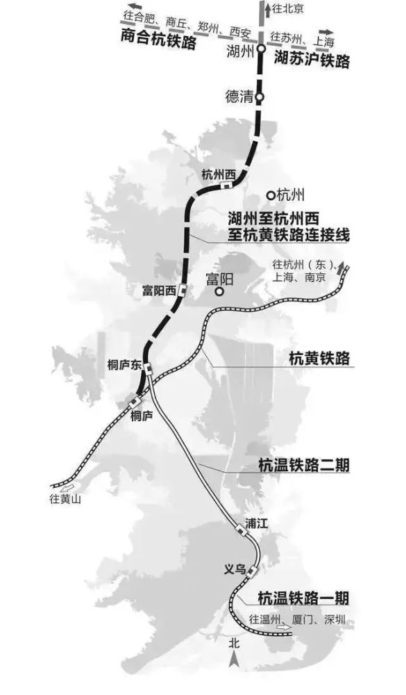 湖杭铁路是杭州西站南北向引入的高铁线路.