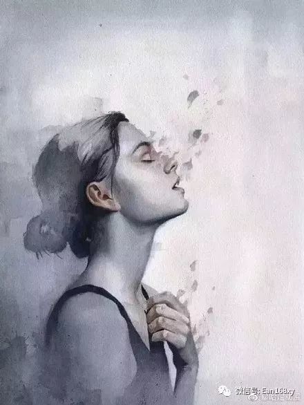 水墨韵味的水彩人物肖像画冷色系水彩人像插画