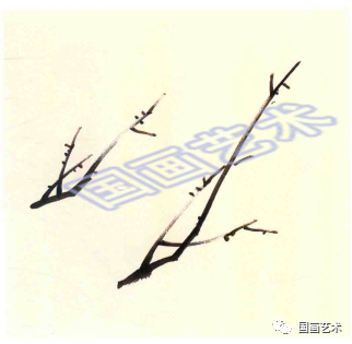 步骤三:画破枝.行笔画出飞白效果,使枝干显得有弹性,线条有力度.