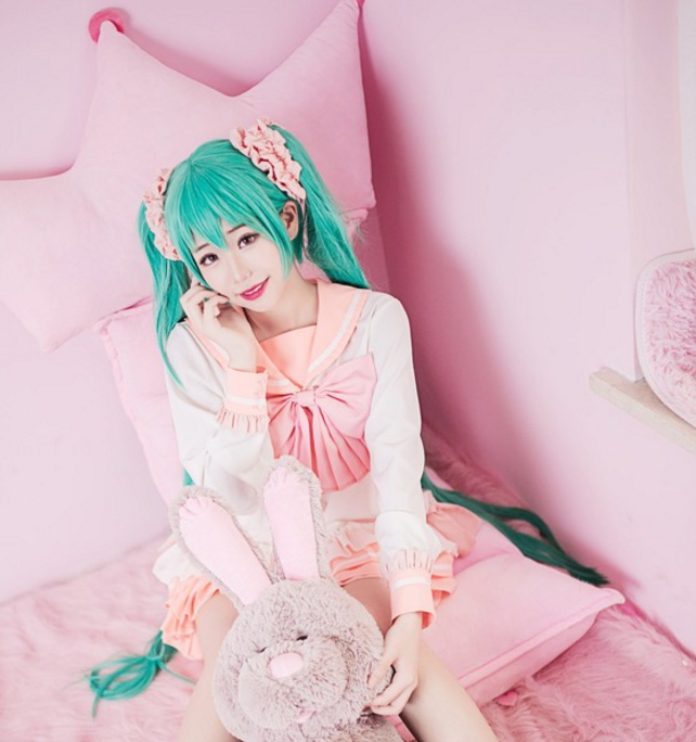 miku cos:粉红色双马尾的少女心,你喜欢吗?