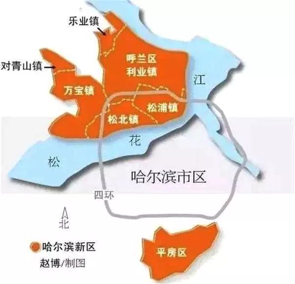 包括哈尔滨市松北区,呼兰区,平房区的部分区域,规划面积493平方公里