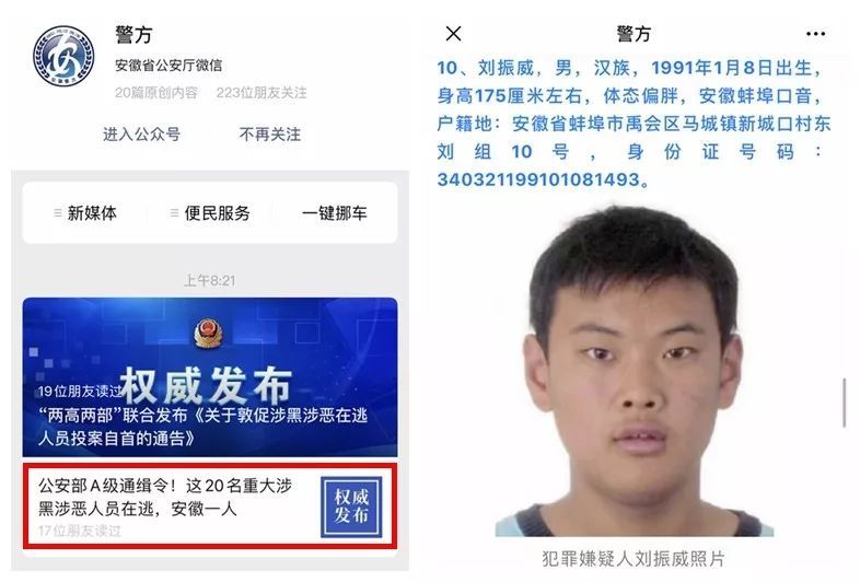 刘振威,a级通缉令,蚌埠,刘兆本