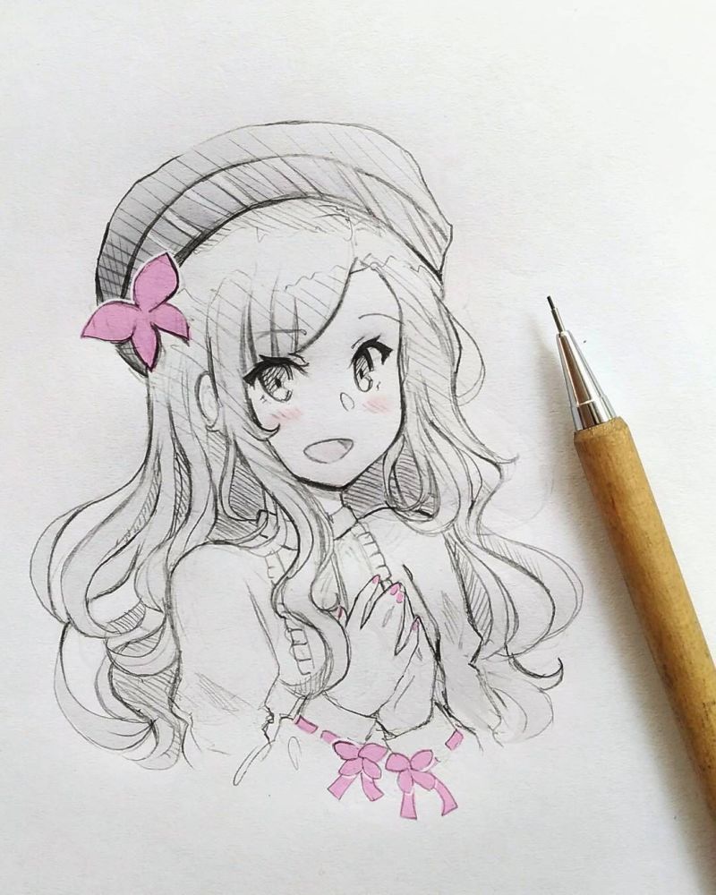 动漫人物手绘,一枝自动铅笔加几根马克笔就可以画出甜美可爱的美少女