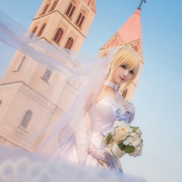 saber婚纱cosplay,清新可爱,俏皮可爱小姐姐