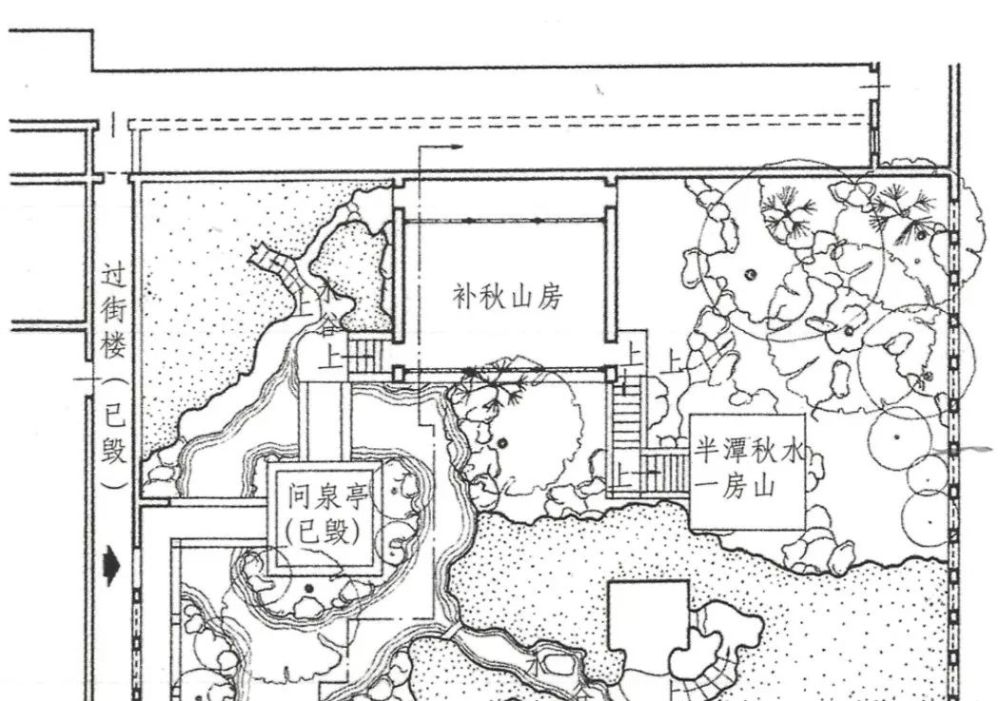 环秀山庄后山平面,从"问泉亭"到"半潭秋水一房山"