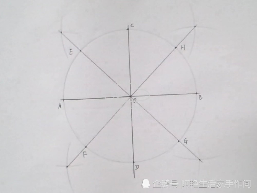 铅笔,拼布尺和圆规制图,绘制一个正八边形,方法非常的