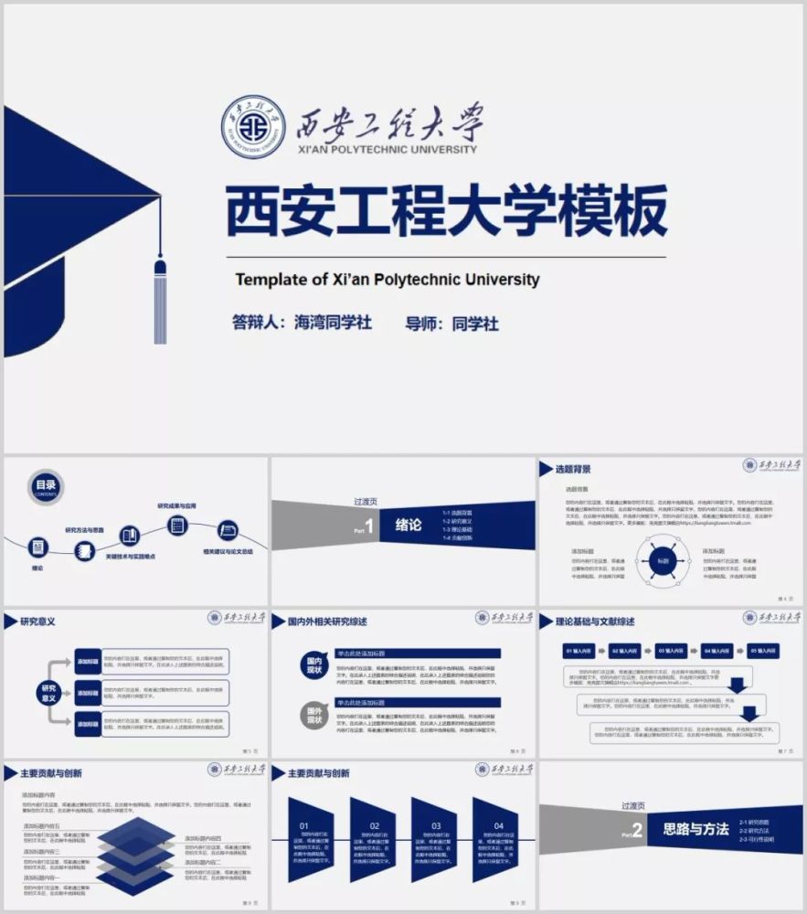 "西安工程大学"专属ppt模板来了,西工程大同学的ppt我们承包了!