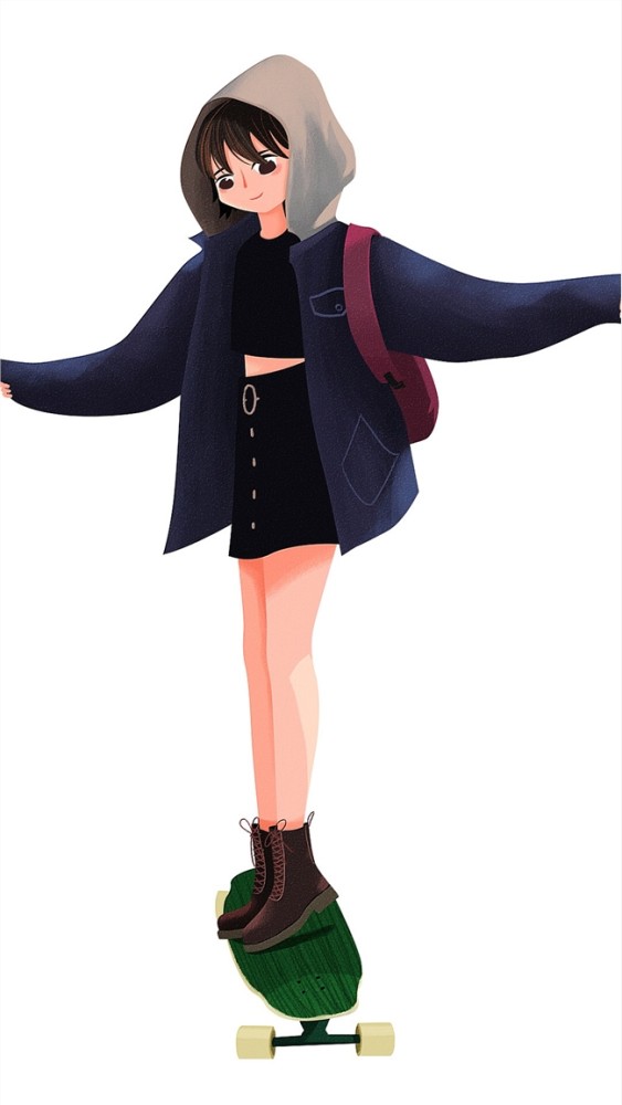创意滑板女孩手绘卡通图片大全