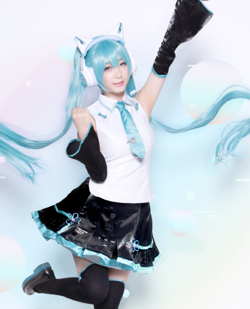 cosplay动漫角色,小姐姐扮演的初音未来美丽可爱,是我