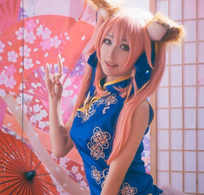 玉藻前同人旗袍cosplay,俏皮可爱小姐姐,清纯迷人