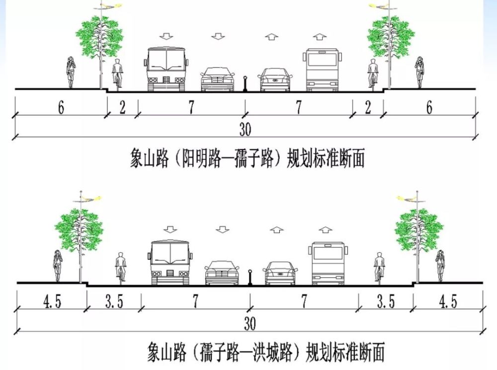 规划明确道路横断面布置:墅溪路至溪桥北路段宽25米,采用标准一块板