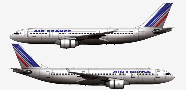 本厂长绘制的法航涂装的f-gzcp号空客a330-200型客机二视图