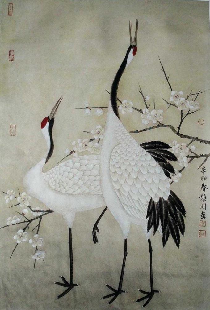 詹黎明的国画仙鹤作品欣赏