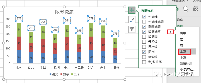 excel–如何在堆积柱形图上添加"总计"数据标签?