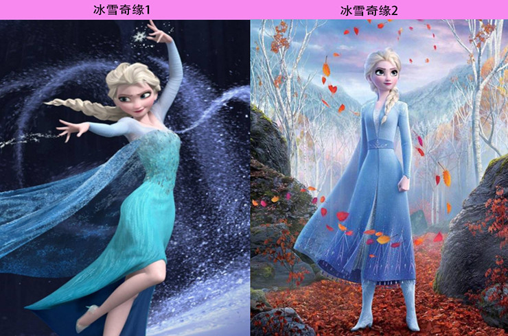 冰雪奇缘2:两部人物形象对比,飘逸长发的姐妹花比第一