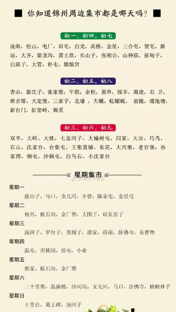 锦州周边农村大集都是哪天,你知道吗?