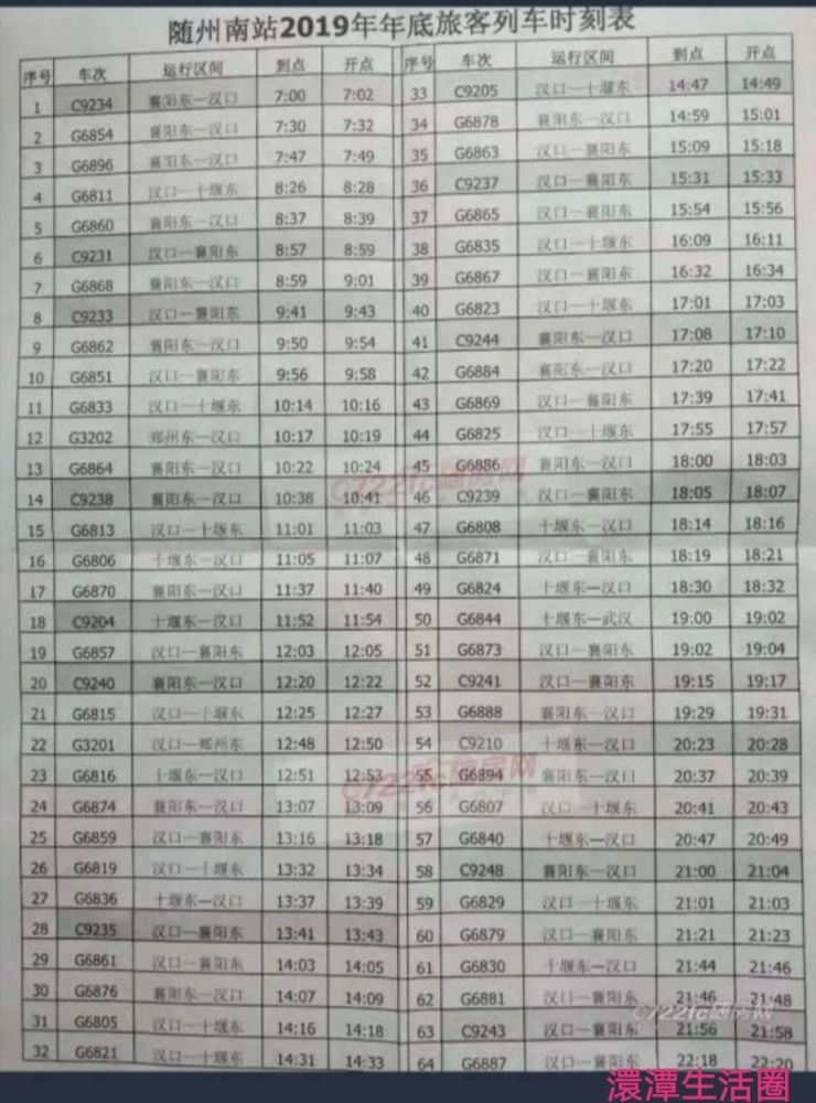 网曝随州南站最新列车时刻表出炉,先睹为快!