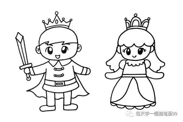 每天学一幅简笔画-王子和公主简笔画步骤图