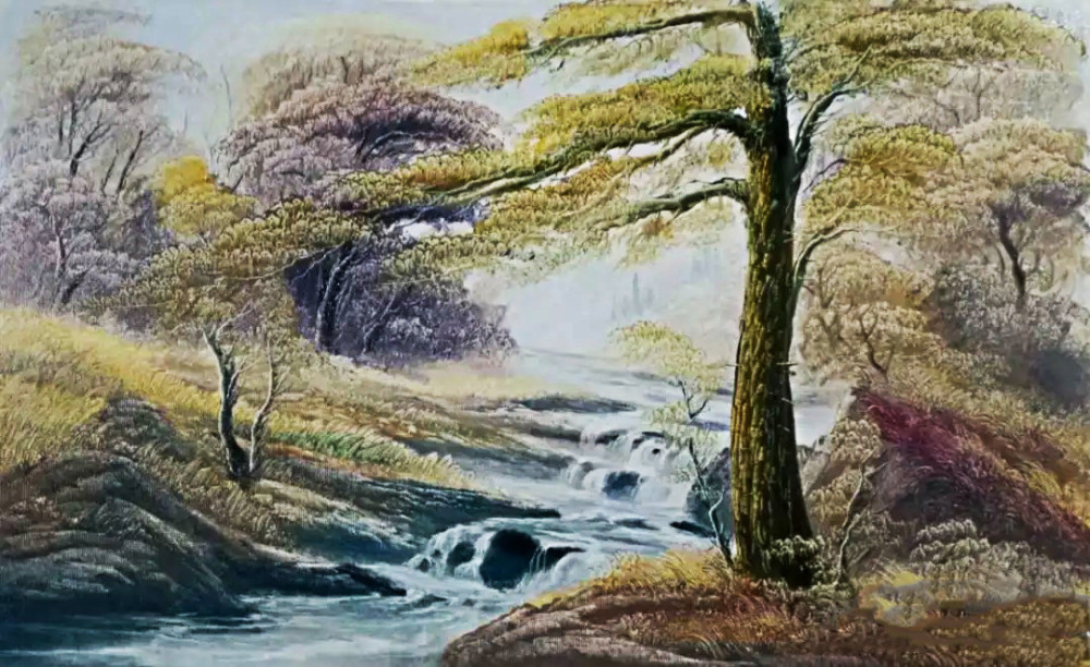 教你画一幅美丽的山水画刀画秋景小溪图