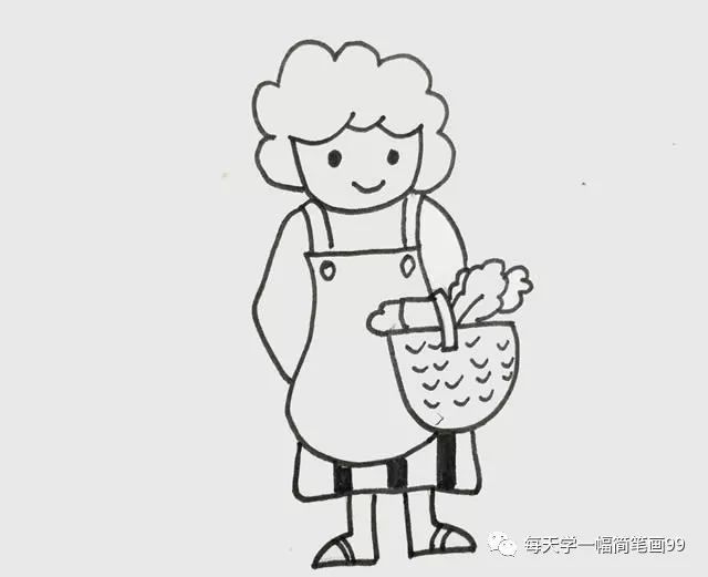 每天学一幅简笔画-买菜的妈妈简笔画