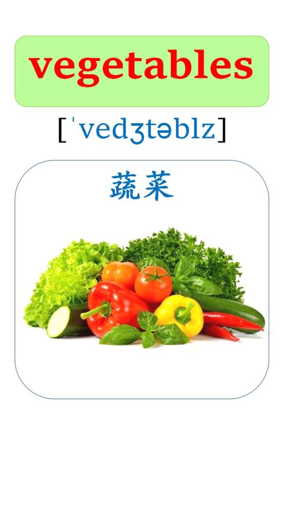 英语看图卡片第1集,常用的蔬菜类的英语单词,儿童英语